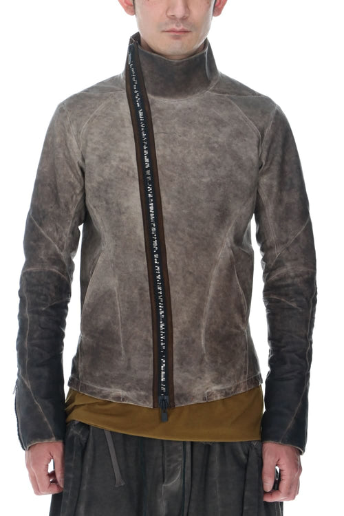 Cold Dyed Horse Leather High Neck Jacket  Charcoal - D.HYGEN