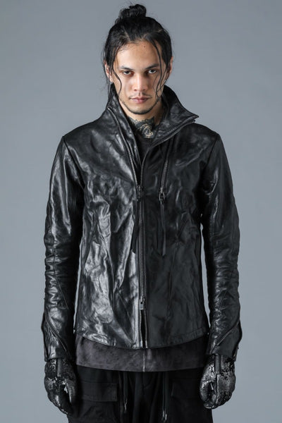 Horse Leather High-Neck Jacket Black - D.HYGEN