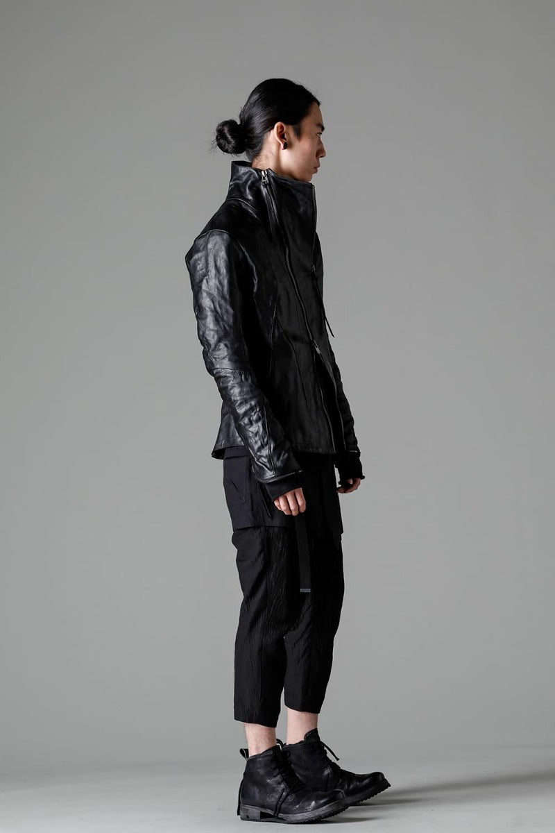 ST105-0223S-Black | Horse Leather High Neck Leather Jacket Black