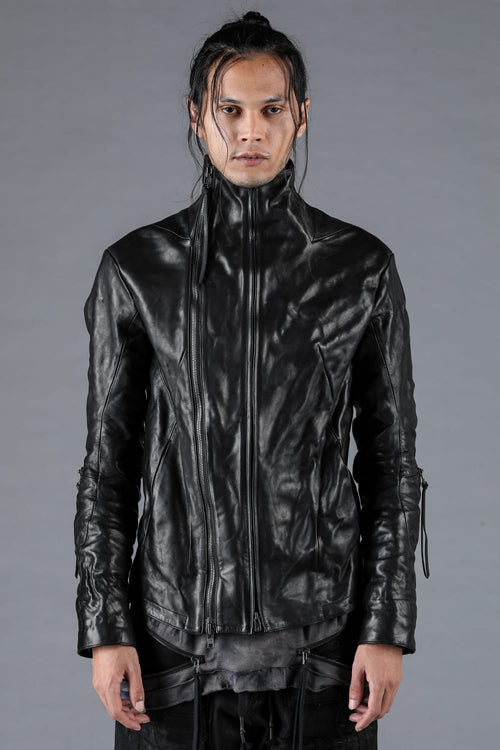 Horse Leather Dual Zip High Neck Jacket Black - D.HYGEN