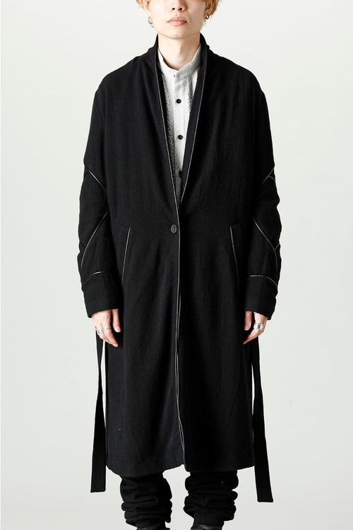 Linen x Ramie x Wool Washer Long Gown Coat Edit Update status Solid Black - D.HYGEN