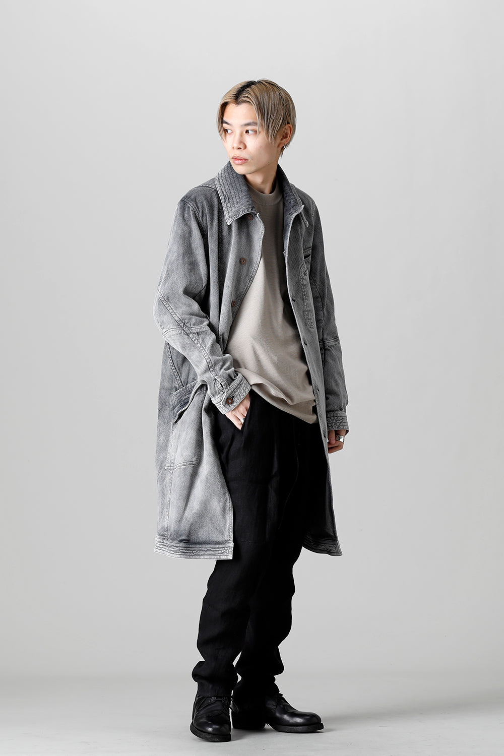 ST106-0122S-Bleach-Gray | Bleach Dobby Cotton Stretch Worker Coat