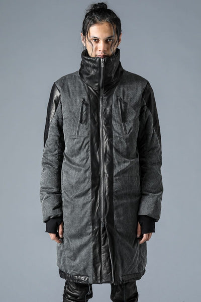 Horse Leather x Rayon Twill White Goose Down Coat  Charcoal - D.HYGEN