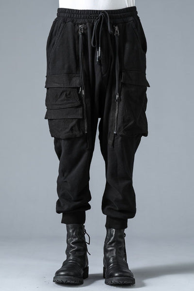 Untwisted Yarn Fleece-Lined Drop Crotch Cargo Wide Jogger Pants - D.HYGEN