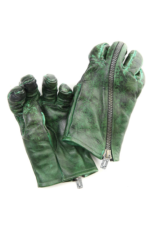 Dusty leaf Horse Leather Zip Gloves Green - D.HYGEN