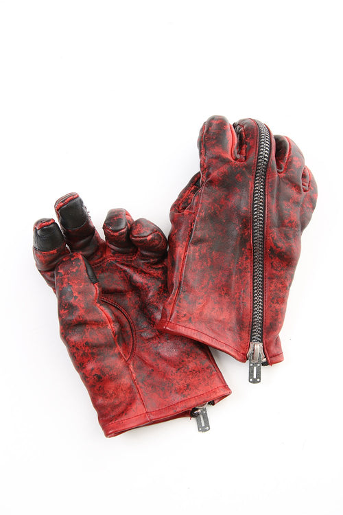 Dusty leaf Horse Leather Zip Gloves Red - D.HYGEN