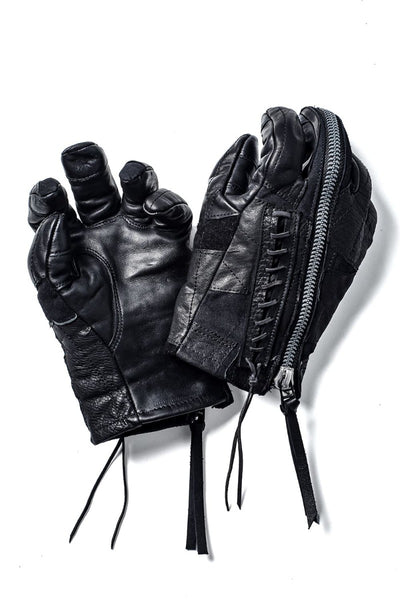 Patchwork Multi-Leather Zip Glove - D.HYGEN