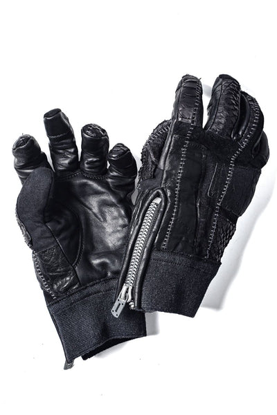 Patchwork Multi-Leather Overlock Gloves - D.HYGEN