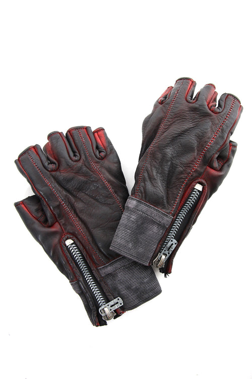 Horse leather cold dyed finger-less glove Red - ST109-0019S - D.HYGEN