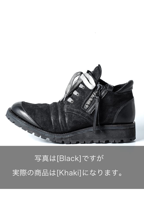 Horse Leather Flat Sole Sneakers Derby Shoes  Khaki - D.HYGEN