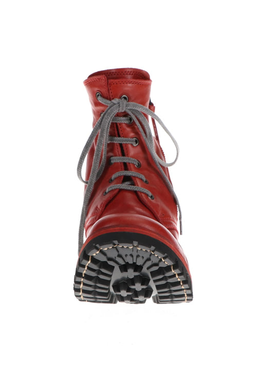 Horse Leather Lace-Up Combat Boots Red - D.HYGEN