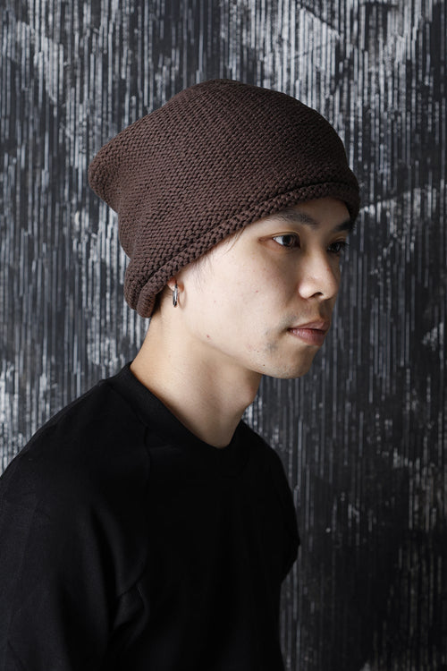 Knit cap Hand made cotton Beige Gray - DEVOA