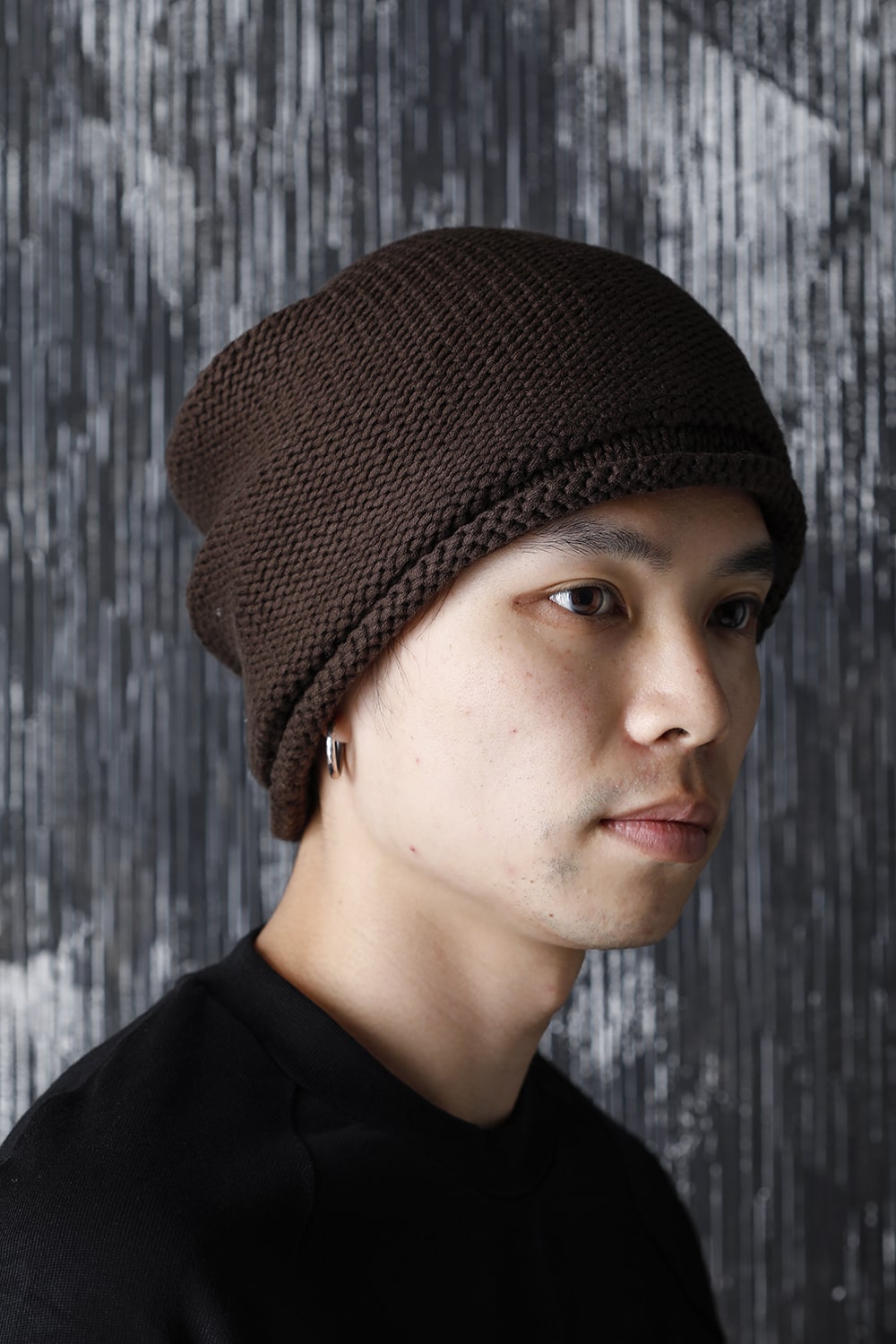 knit-cap-hand-made-cotton-brown-gray | Knit cap Hand made cotton