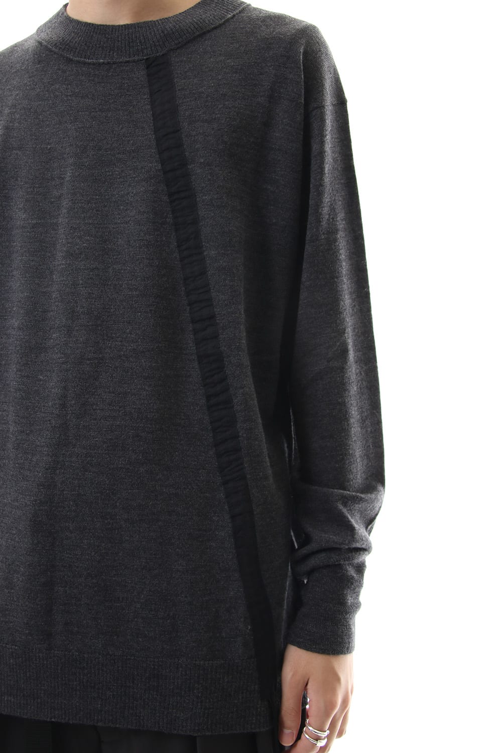 VI-3142-07-GRY/STR | Fine merino Border Sleeve L/S Tshirt | The