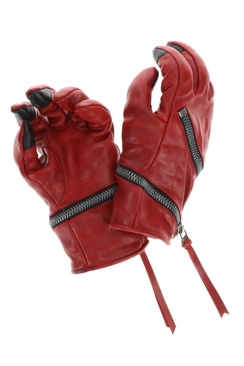 Horse Leather Spiral ZIP Gloves Red - D.HYGEN