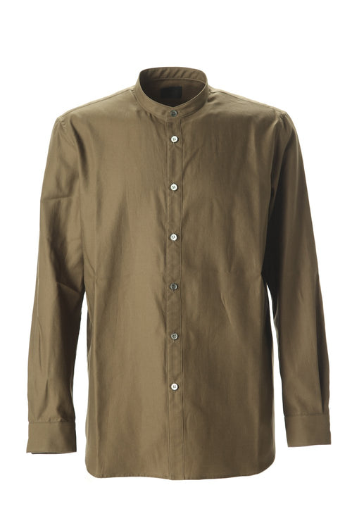 Ultra high density Back satin Stand collar shirt Olive - Yamauchi