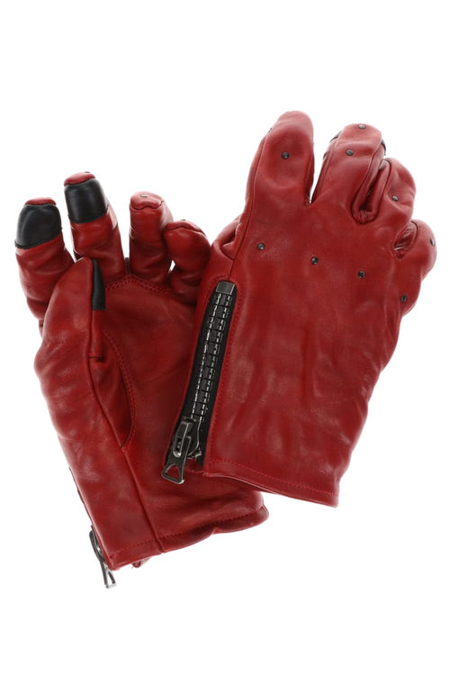 Horse Leather Nail ZIP Gloves Red - D.HYGEN