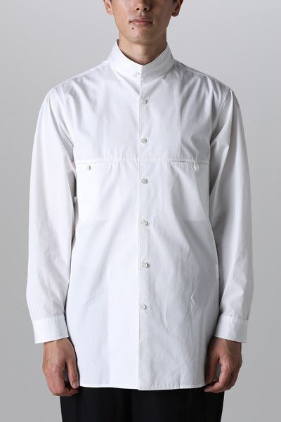 Yoke Pocket Stand Collar Blouse  White - Y's for men