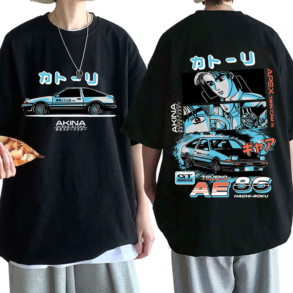 Initial D Anime Manga Cover Car Japanese Printed Cotton Men's T