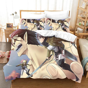 Cartoon Anime Duvet Cover for Adults Japanese Attack on Titan Kids Boys Bedding Set King Size 3d Quilt Bed Cover Set Bed Linen - shopshaili sport shop - Attack On Titan Bedding