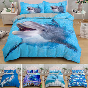 3D Dolphin In Blue Sea Queen King Size Bedding Sets Animal Single Quilt Duvet Cover Set Kids Adult Bed Linen Bedclothes - shopshaili sport shop