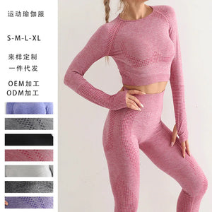 2023 Seamless Yoga Suit Set Women's Yoga Top High Waist Hip Lift Sports Gym Tights - shopshaili sport shop