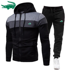 2023 Fashion Brand Men's Sport Fleece Zipper Hoodie Sweatshirt + Sweatpants Suit Autumn Winter Tracksuit Two Piece Jogging Sets - shopshaili sport shop