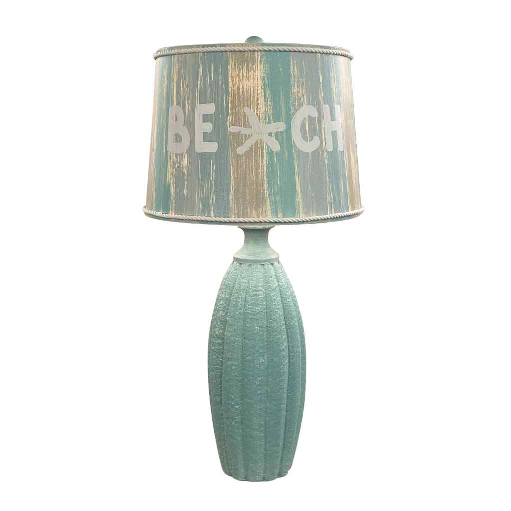 Weathered Shaded Cove Fluted Table Lamp With Beach Stripe Shade