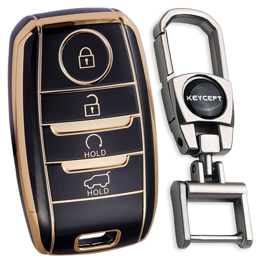 TPU Key Cover Compatible with Kia Seltos | Sonet | Carens | Carnival 4  Button Smart key with Keychain 1 (Horn Button Down)