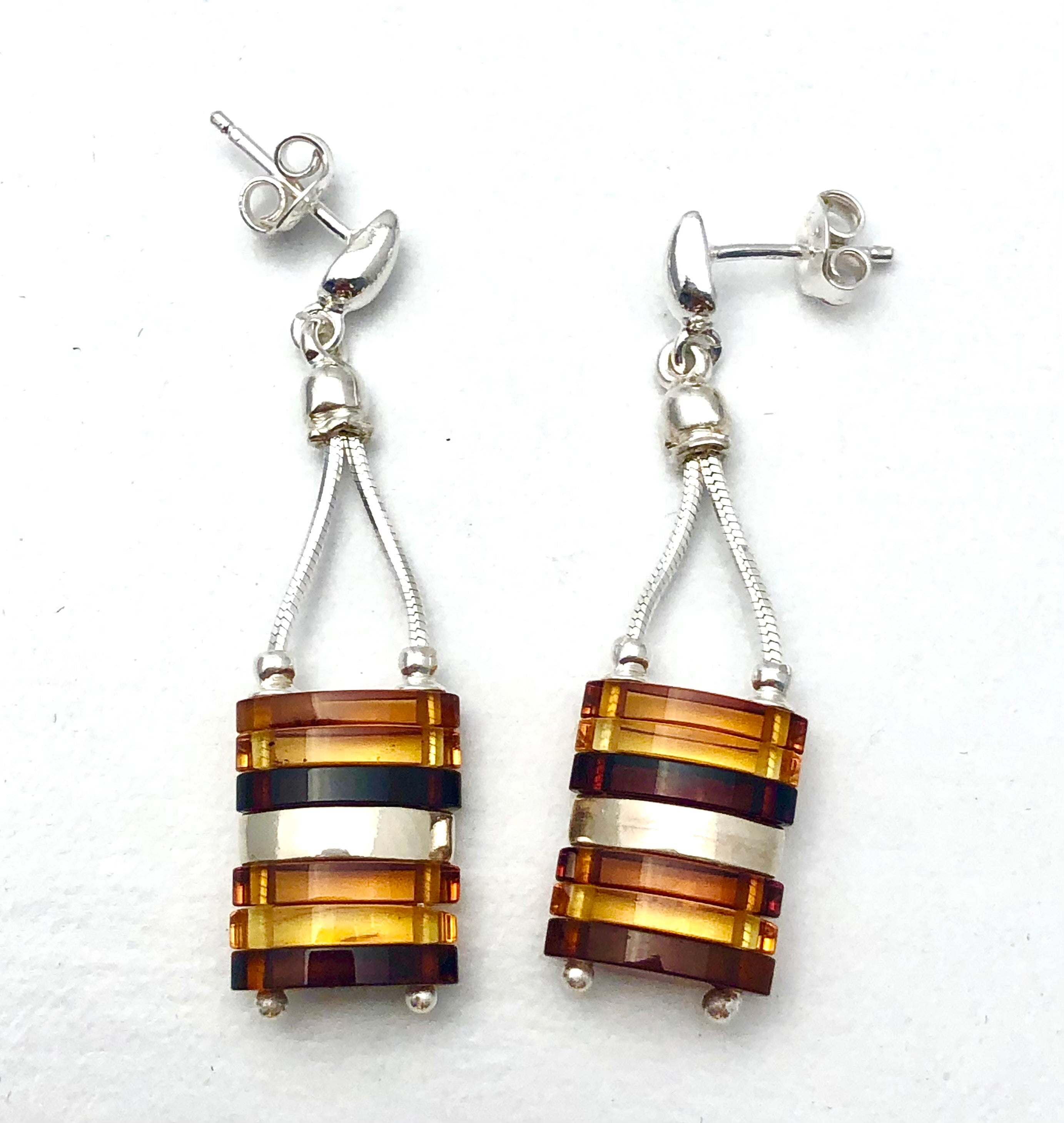 STACKED SLAB CITRINE AND AMBER DANGLE EARRINGS