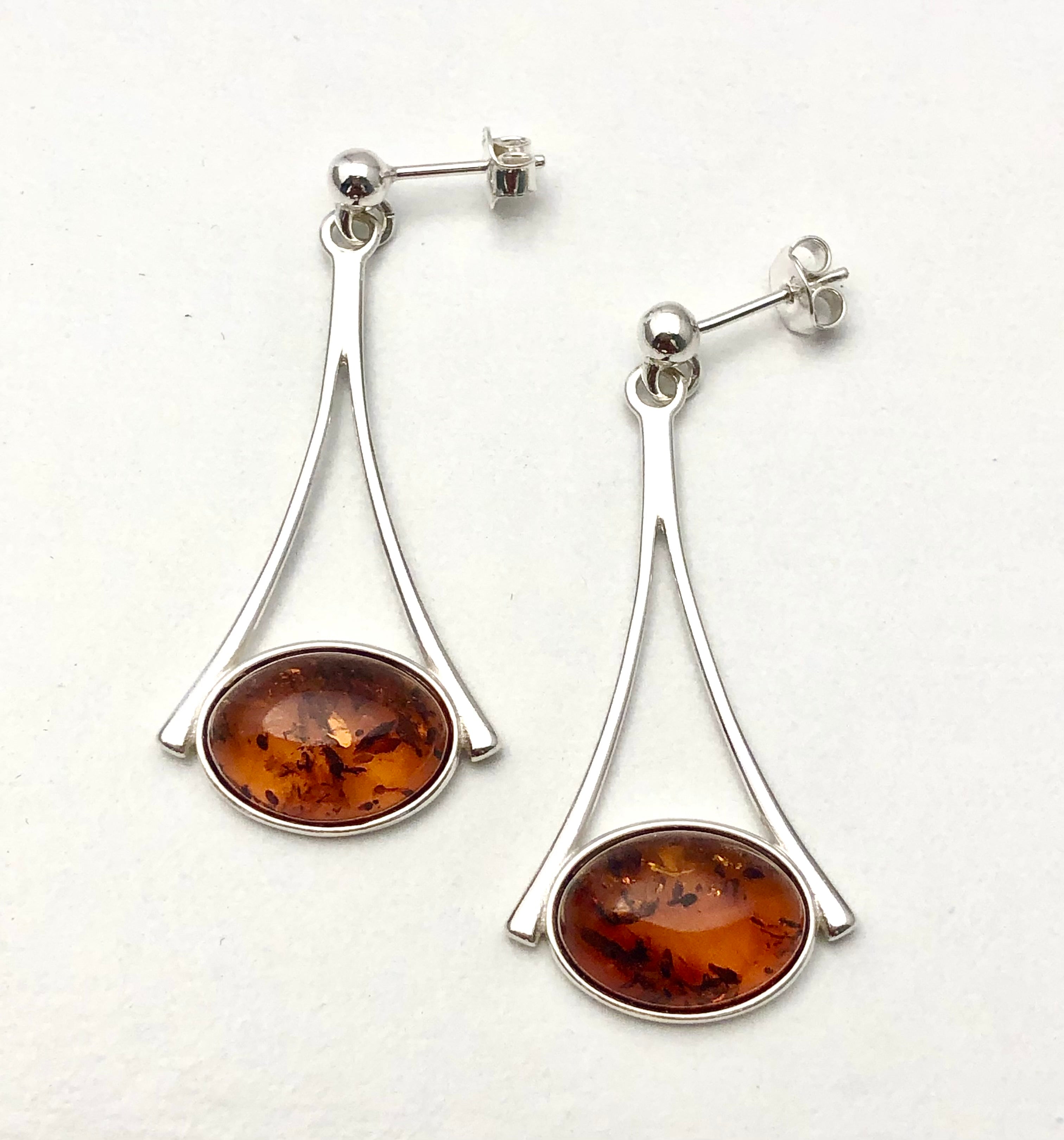 HONEY AMBER OVAL WISHBONE DANGLE EARRINGS