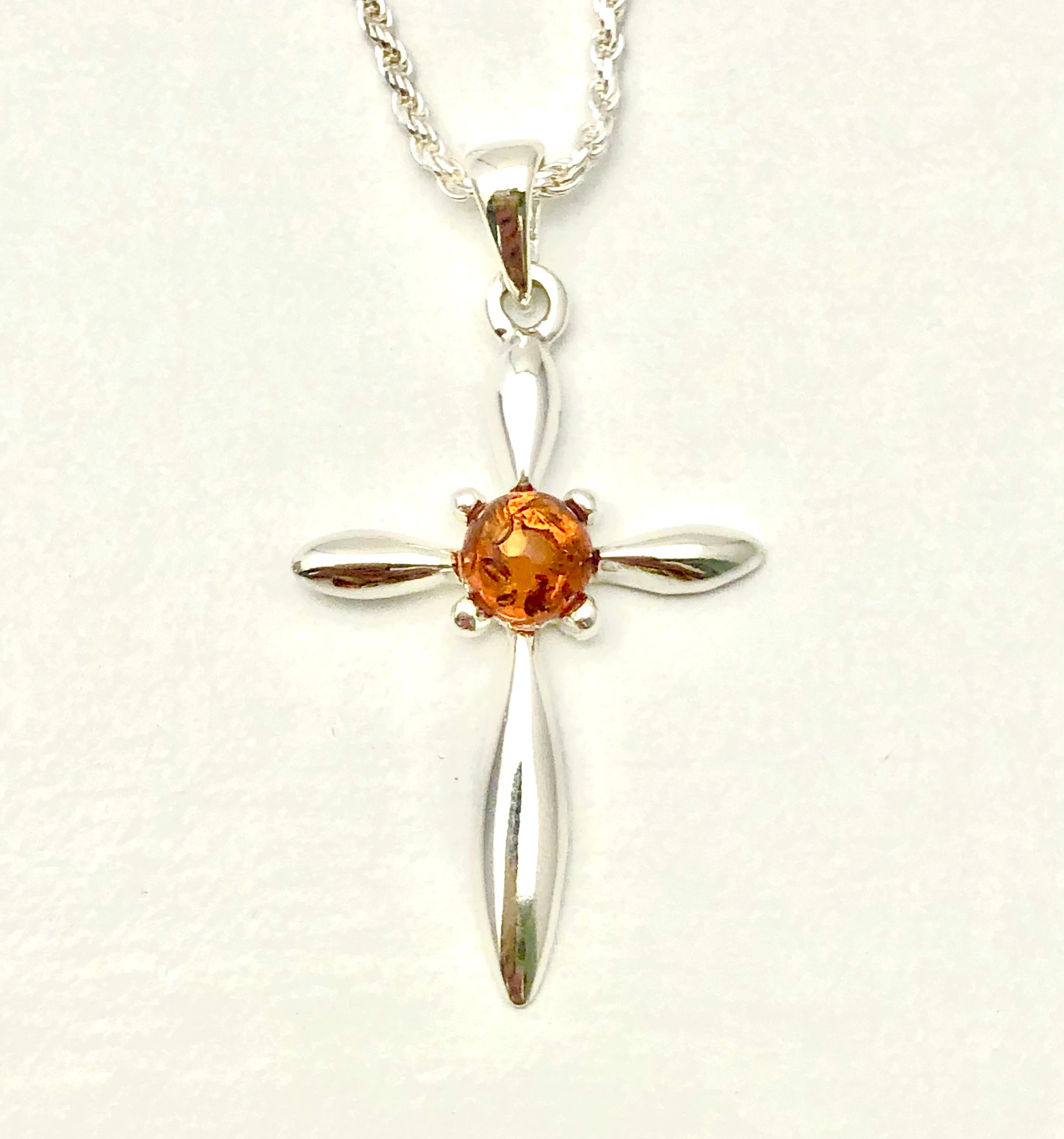 HONEY AMBER TAPERED CROSS PENDANT