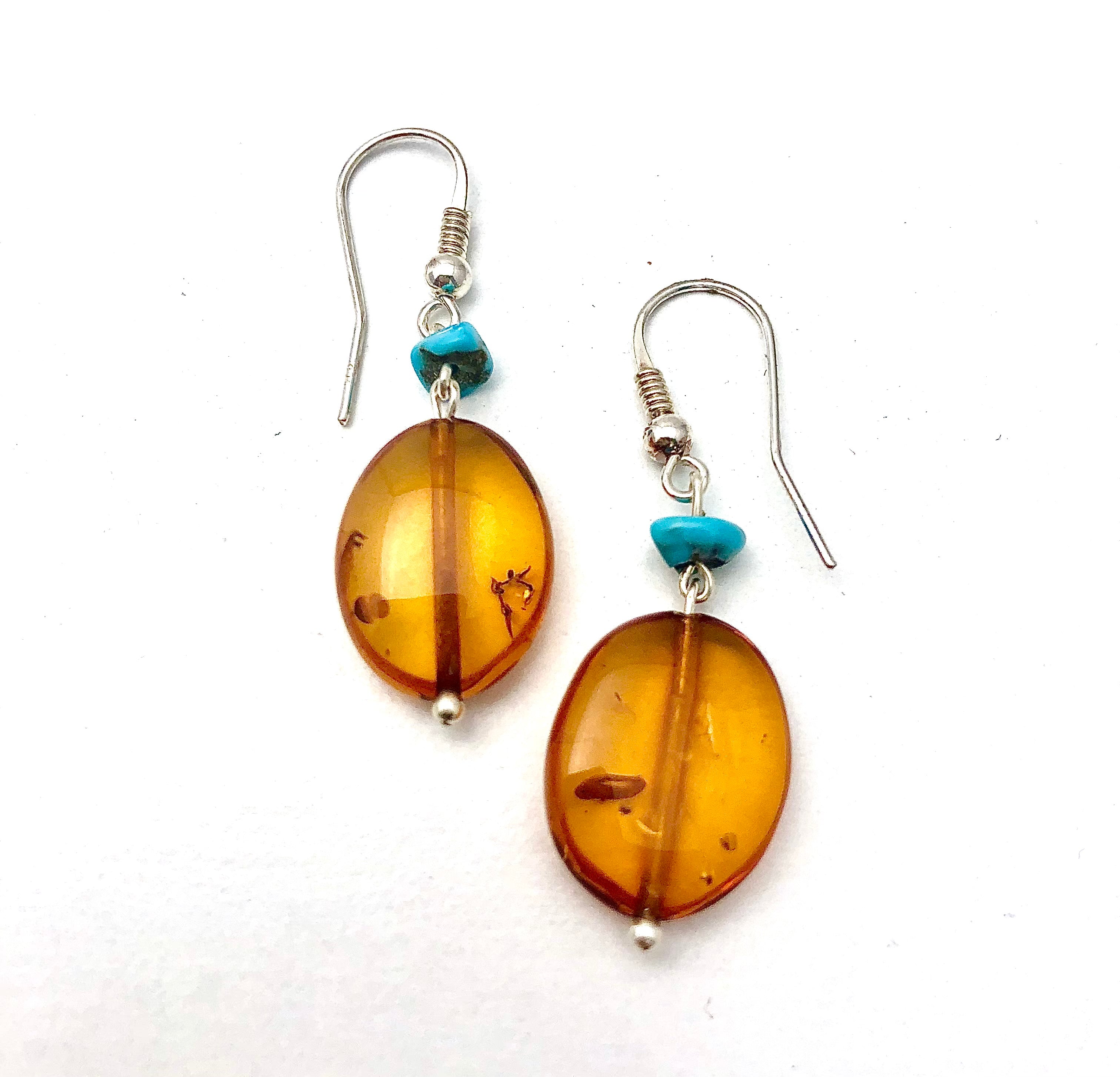 HONEY AMBER DISC WITH TURQUOISE DANGLE EARRINGS