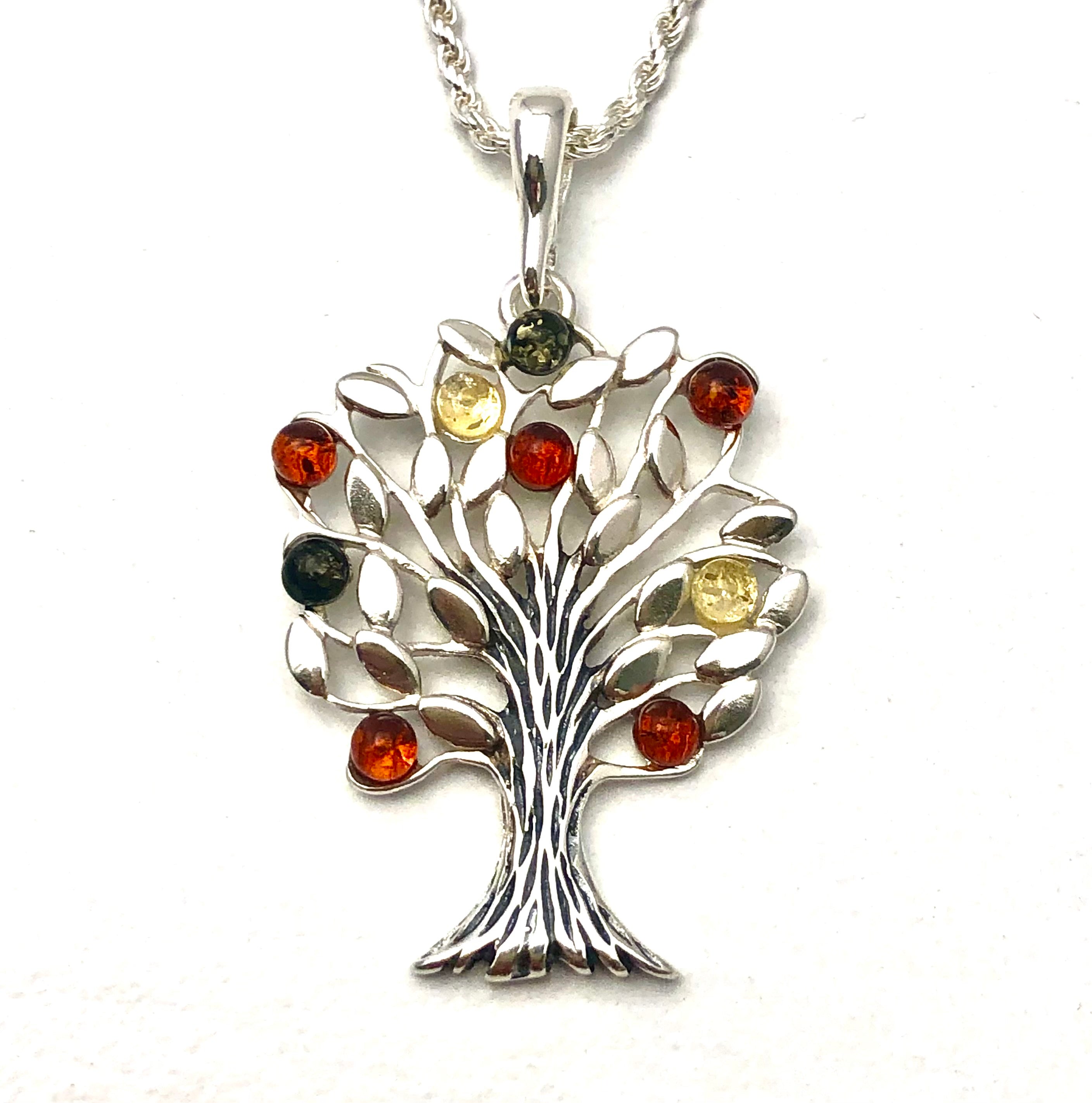 MULTI-COLOR AMBER TREE OF LIFE PENDANT