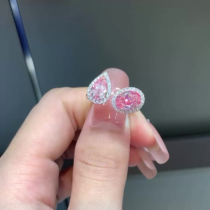 Pear & Oval 3.40tcw Fancy Pink Lab Diamond Ring | Halo Style | IGI Certified | VVSβVS