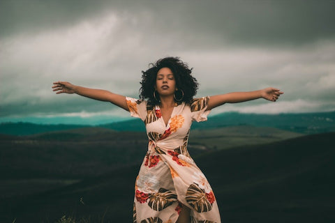 euphoric woman feeling relaxed and free