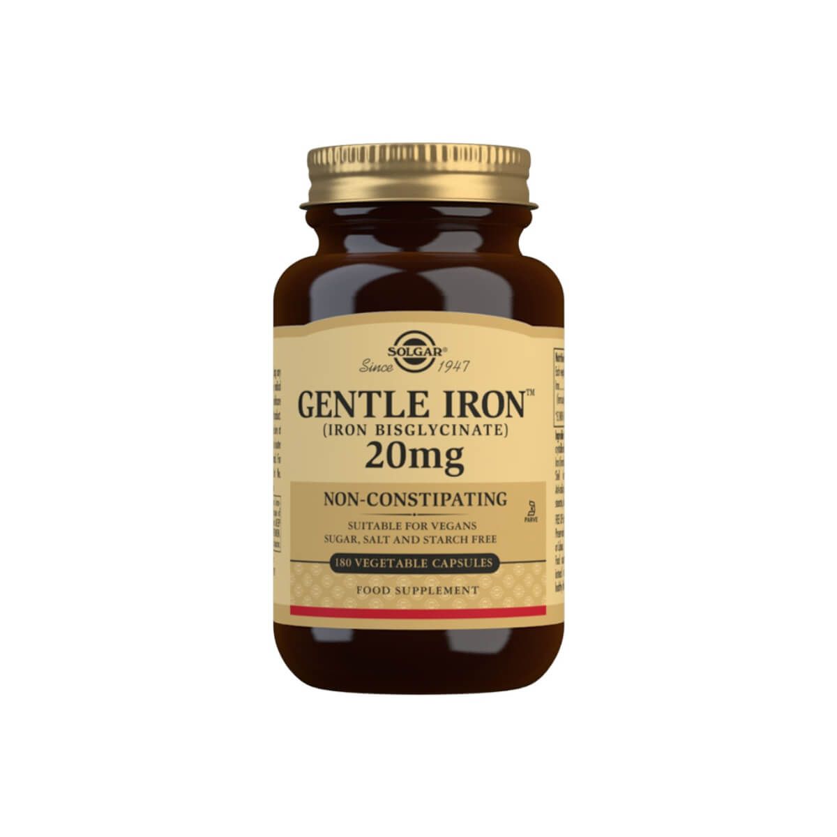 Photos - Vitamins & Minerals SOLGAR Gentle Iron  20 mg Vegetable Capsules Pack of 18 (Iron Bisglycinate)