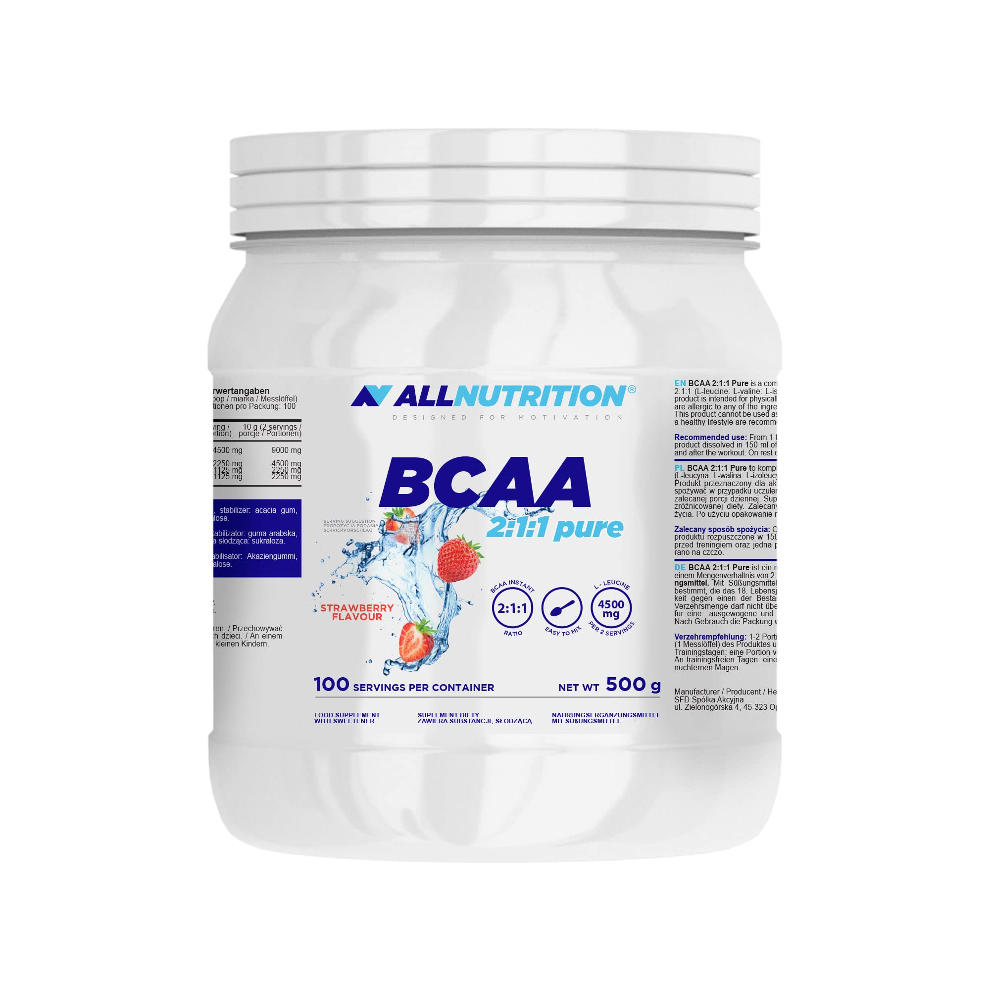 Photos - Amino Acid AllNutrition BCAA 2:1:1 Pure 500g, Strawberry PBW-P30796 