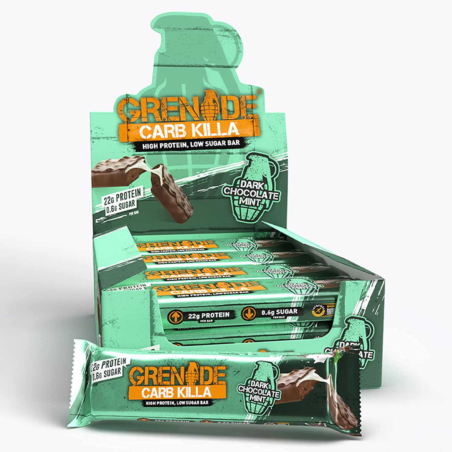 Photos - Vitamins & Minerals Grenade High Protein Low Sugar Bar 12 x 60g, Dark Choc Mint GR72 