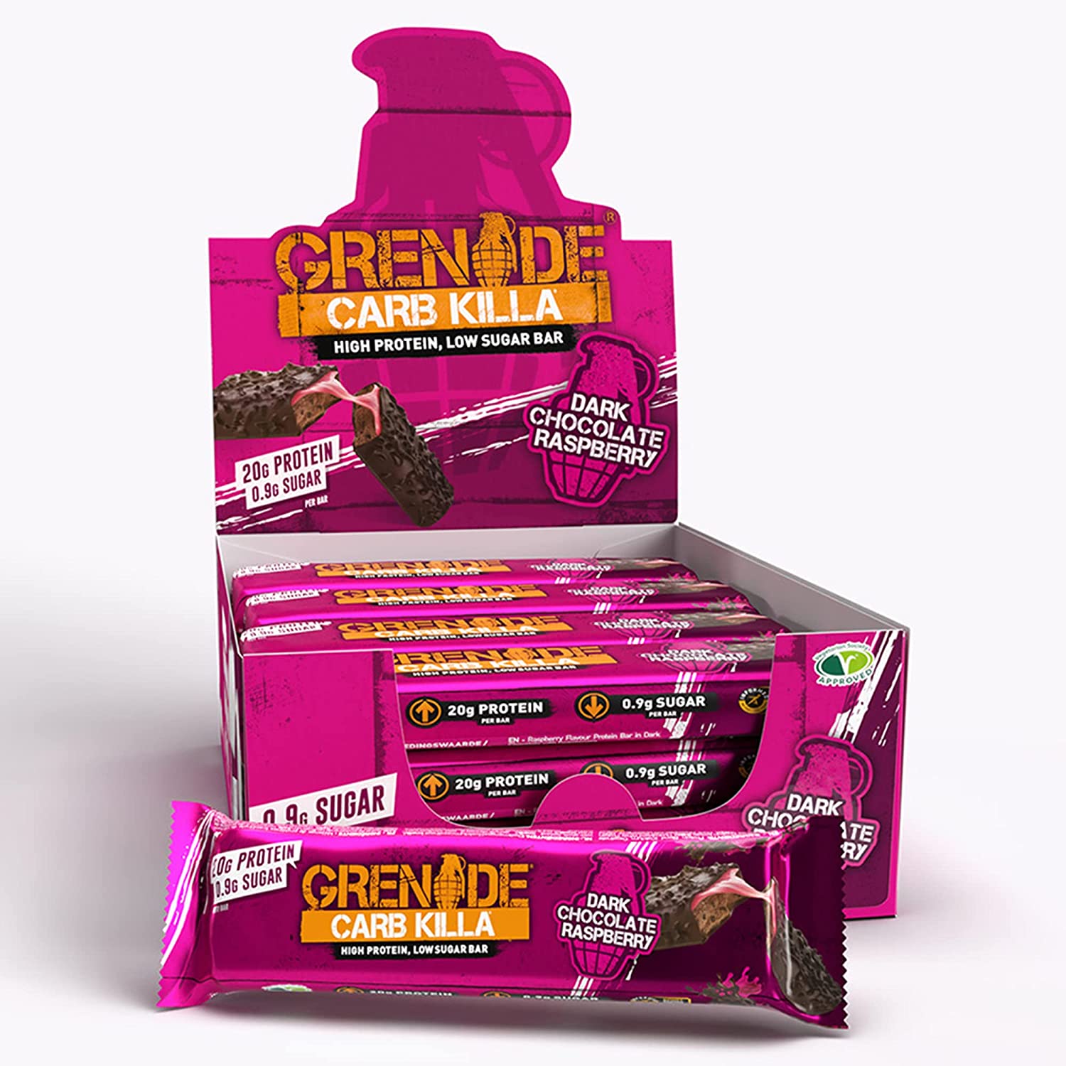 Photos - Vitamins & Minerals Grenade High Protein Low Sugar Bar 12 x 60g, Dark Chocolate Raspberry GR13 