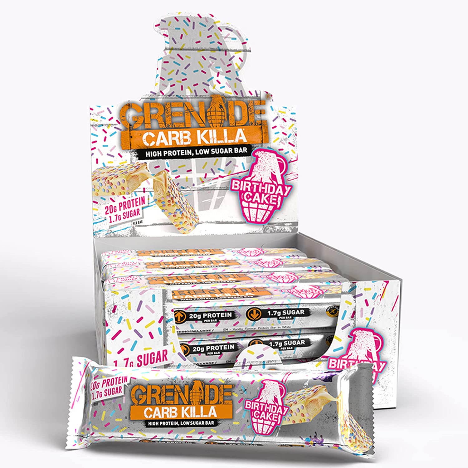 Photos - Vitamins & Minerals Grenade High Protein Low Sugar Bar 12 x 60g, Birthday Cake GR119 