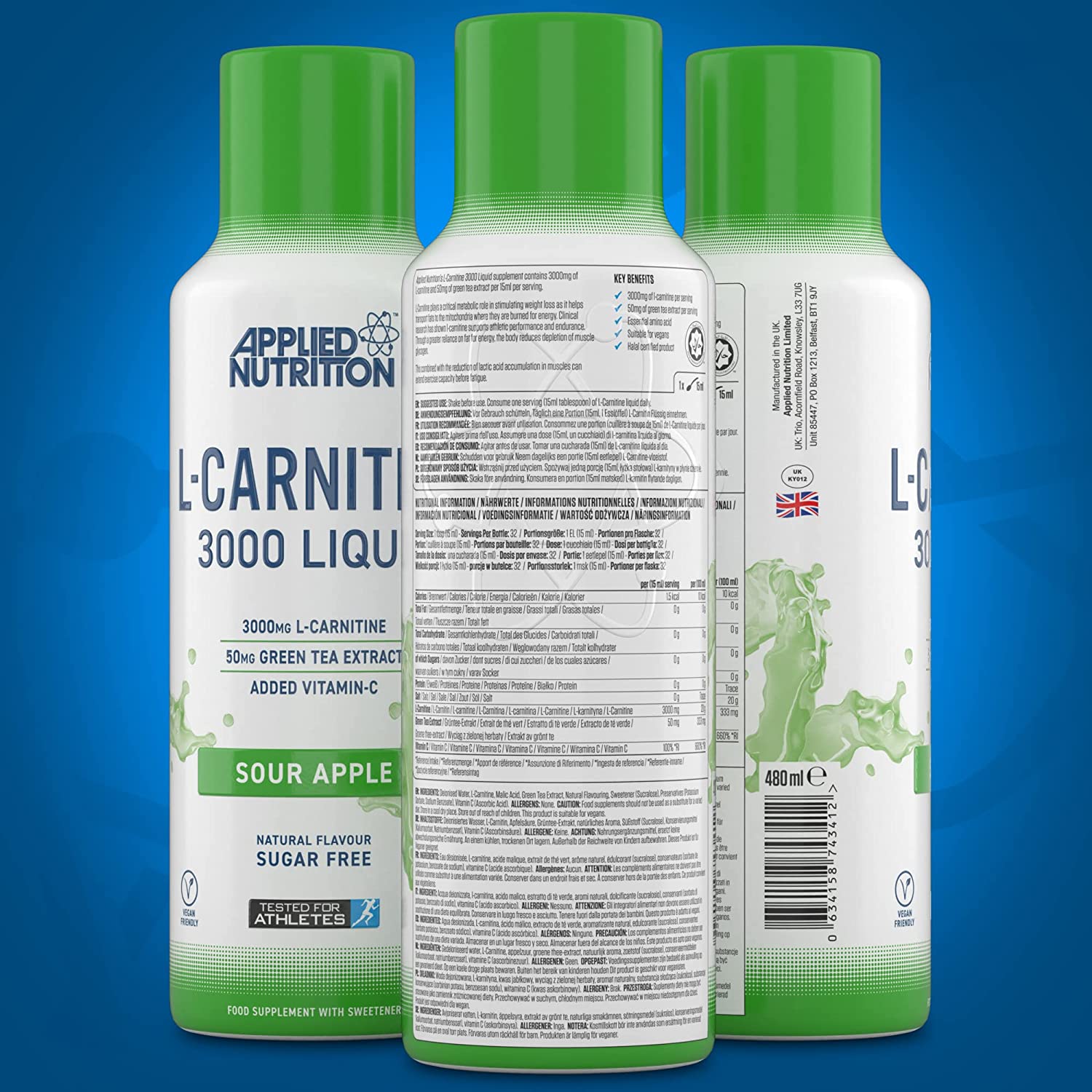 Photos - Vitamins & Minerals Applied Nutrition L-Carnitine 3000 Liquid 480ml, Sour Apple TROP-APP319 
