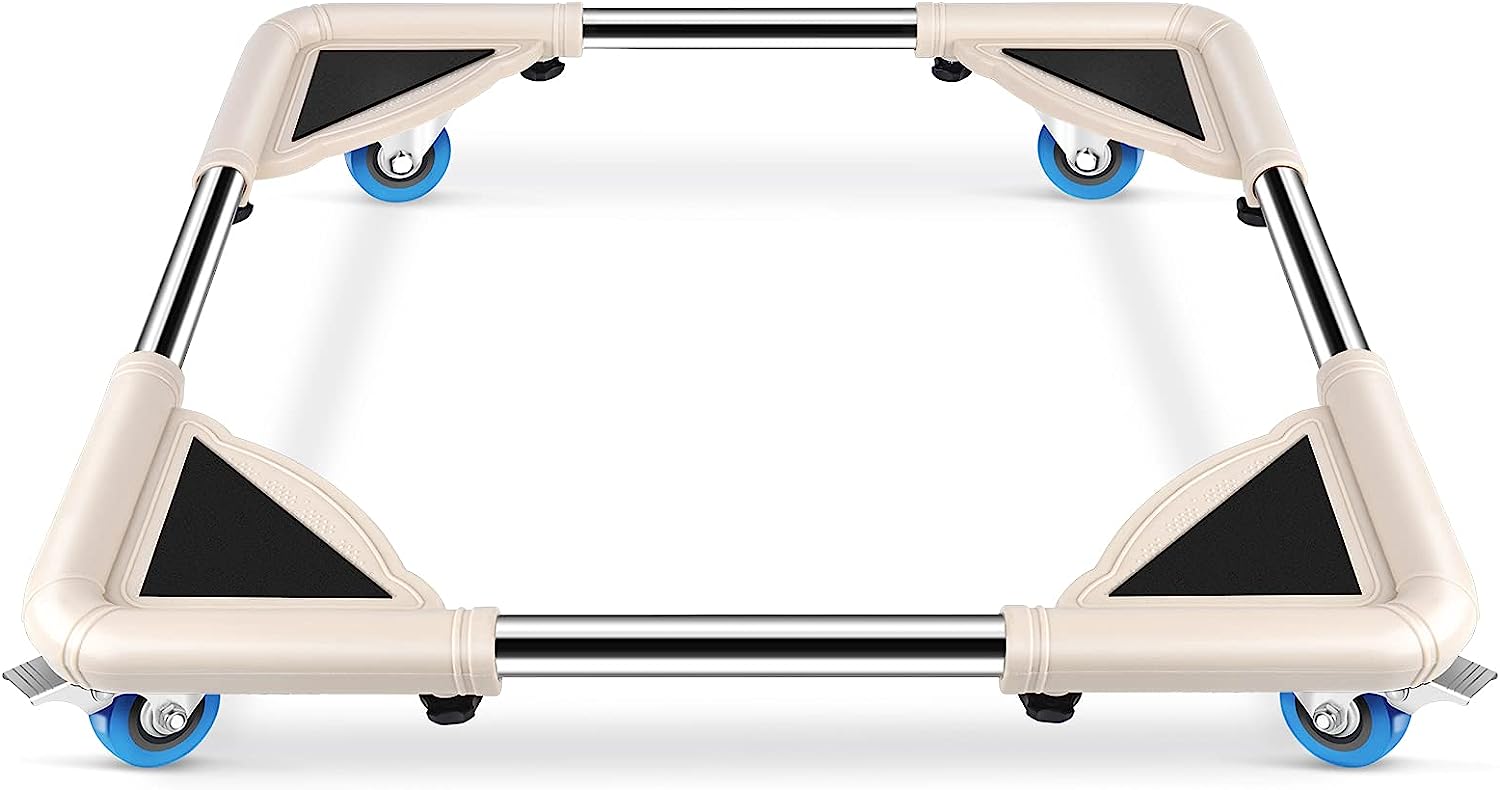 WELDUN Mini Fridge Stand Furniture Dolly Mobile Roller with 4 Locking Wheels-Base Adjustable Refrigerator Washing Machine Stand Moving Cart- Appliance Dolly Cart Roller Pedestal -Off White