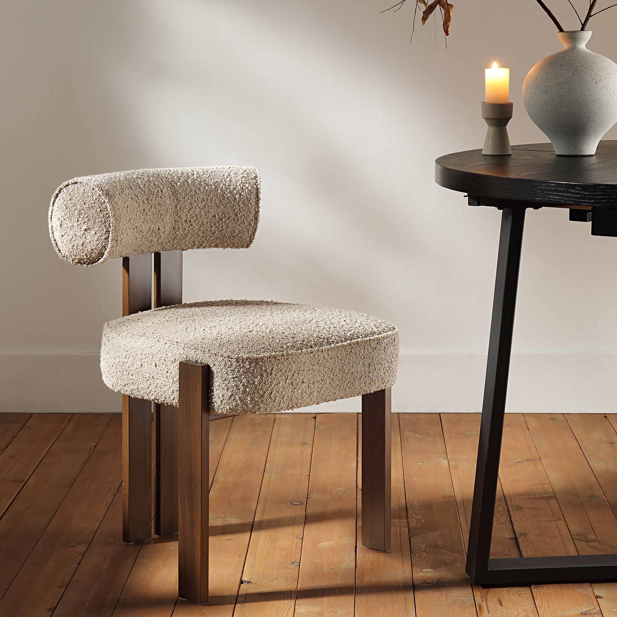 Buy Set of 2 Casual Boucle Light Natural Hewitt Black Leg Dining Chairs  from the Next UK online shop