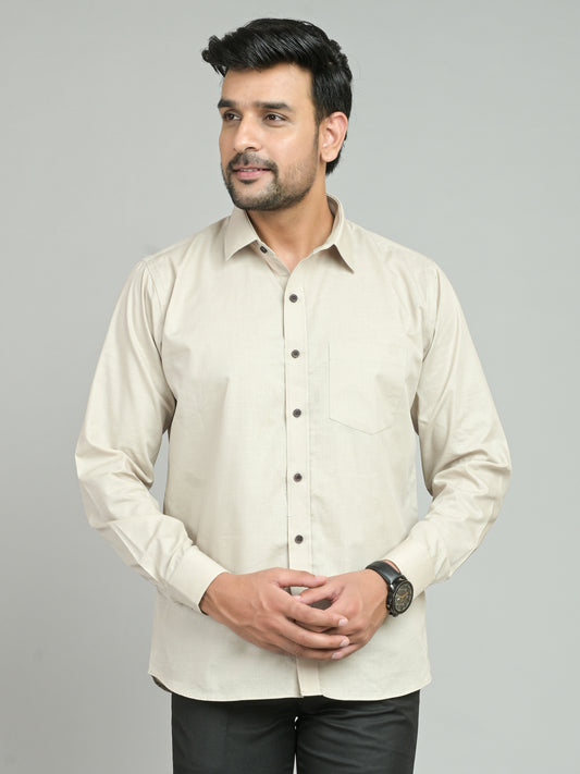 MEN'S LT BEIGE SOLID SLIM FIT SHIRT