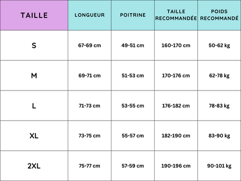 Football jersey size chart for the samurai-football.com site