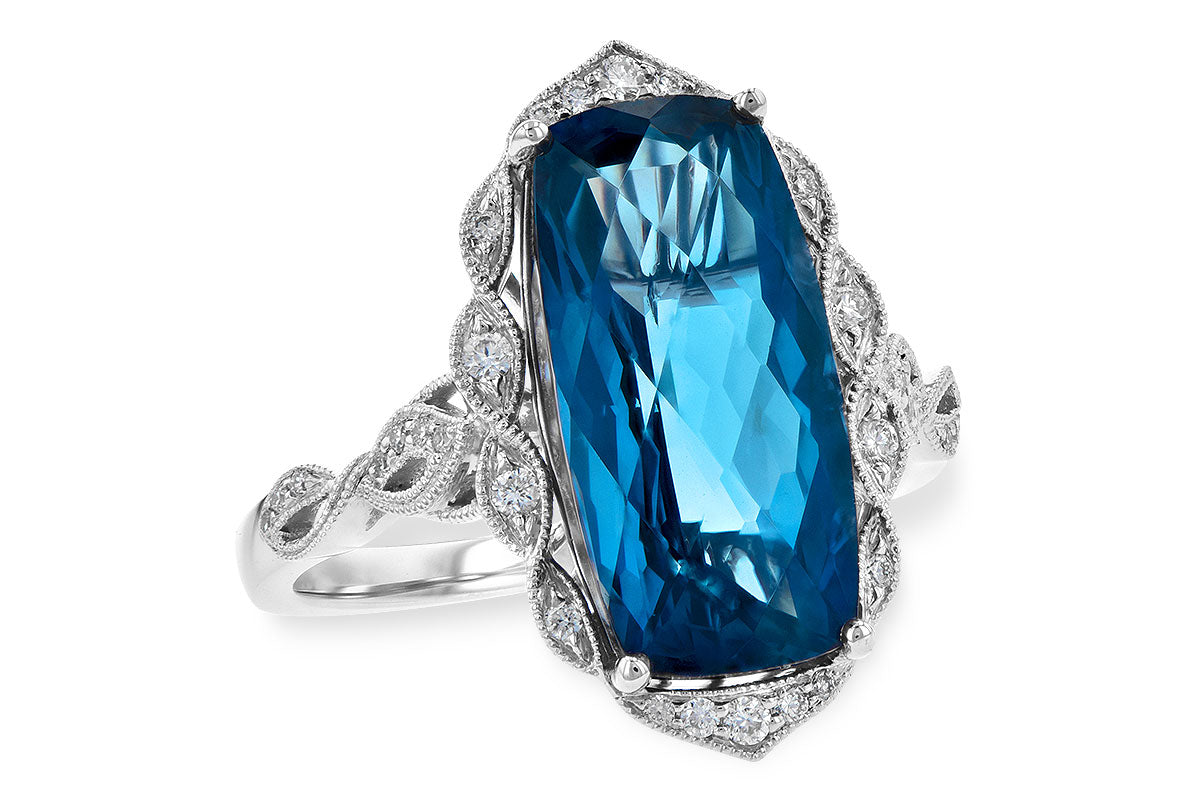 D5729 14k White Gold Blue Topaz Ring