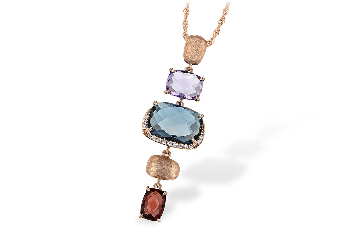 N7890 14k Rose Gold Blue Topaz and Amethyst Pendant