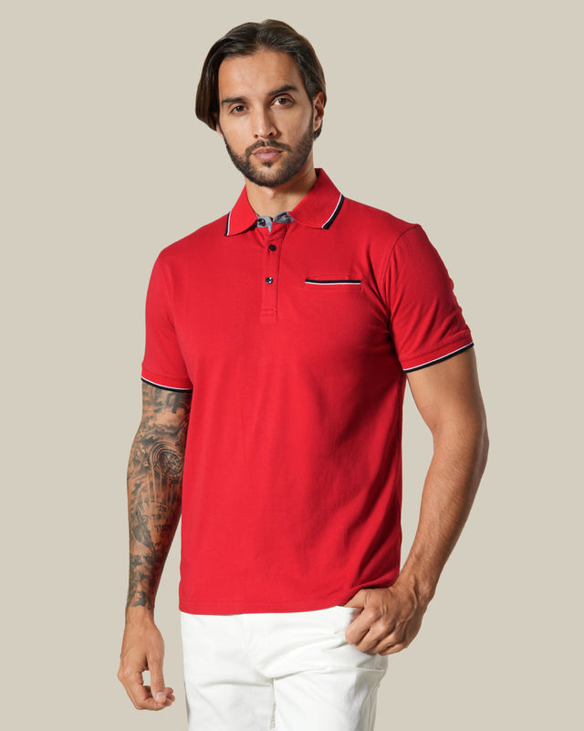 Picture of Contrast Tipping Red Polo Shirt