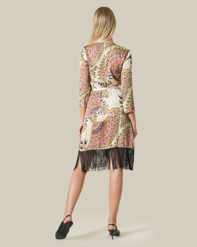 Picture of Fringed Paisley Print Wrap Dress